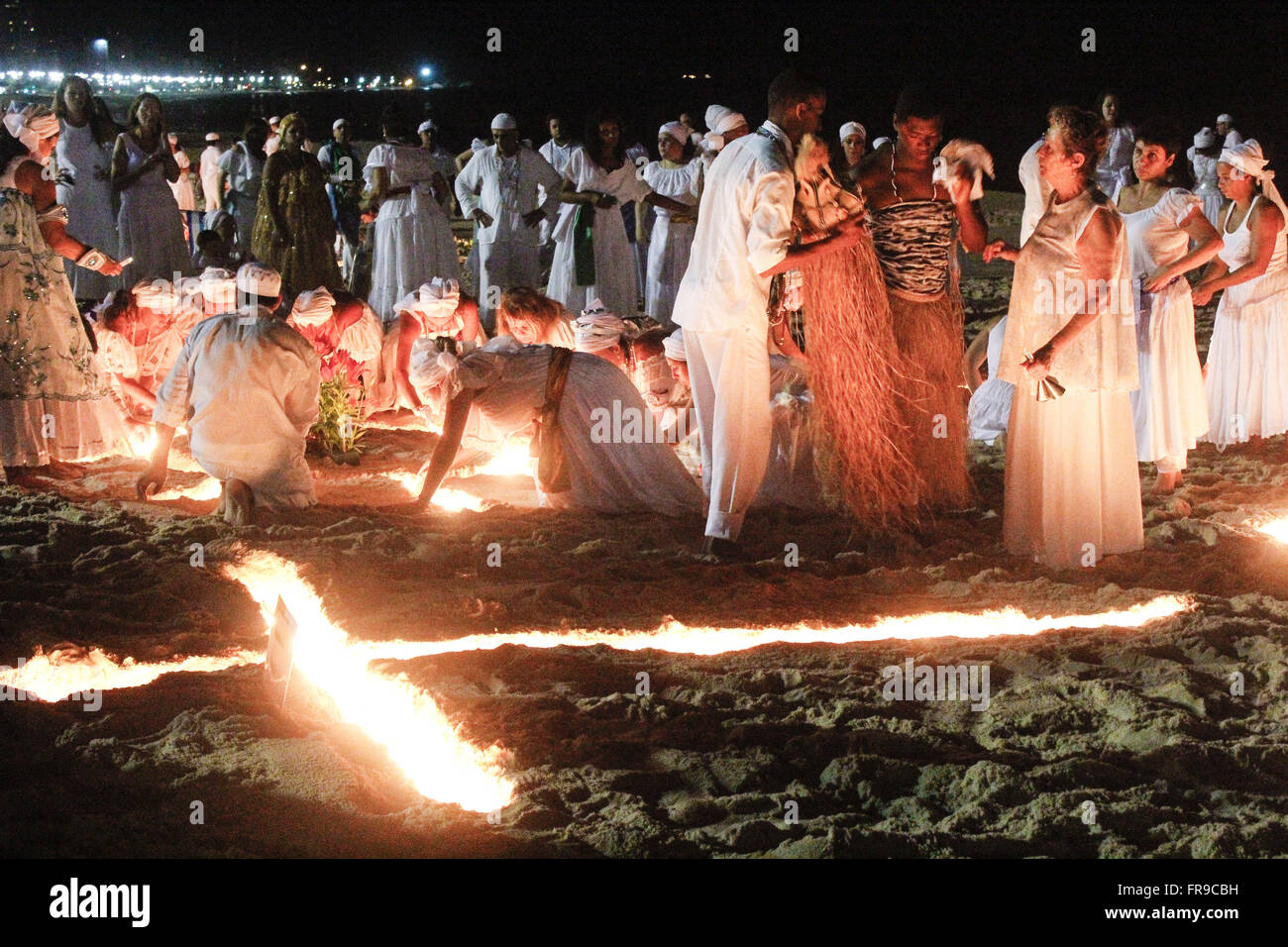 Umbanda ceremony during the New Year`s Eve in Leblon Beach Stock Photo
